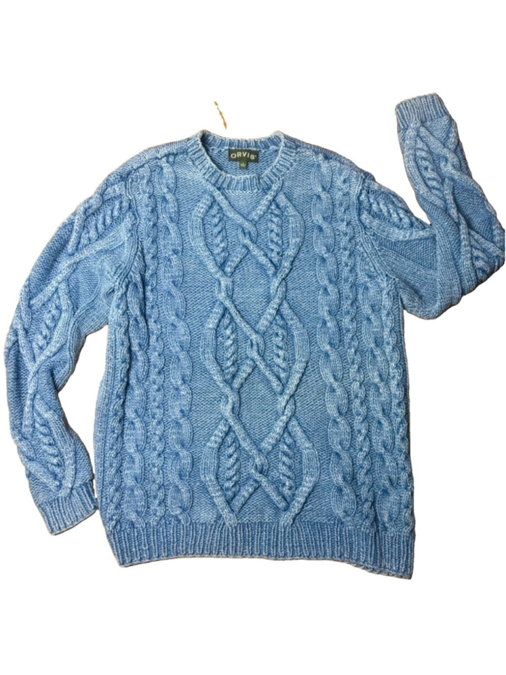 Vintage Orvis Men's Cotton Blue Cable Knit Crewneck Fishermans Sweater Sz Medium